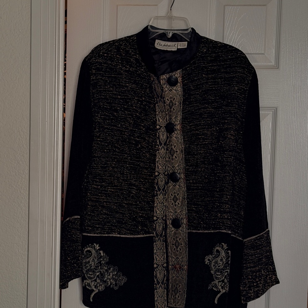 Rich tapestry jacket with ribbon trim